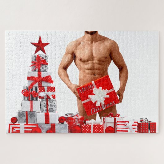 Prettig kerstfeest SlipperyJoe rood wit zilver ges Legpuzzel (Horizontaal)