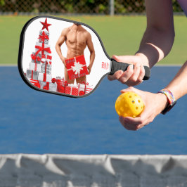 Prettig kerstfeest SlipperyJoe rood wit zilver ges Pickleball Paddle