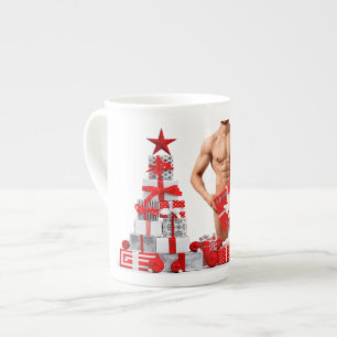 Prettig kerstfeest SlipperyJoe rood wit zilver ges Porselein Kop