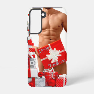 Prettig kerstfeest SlipperyJoe rood wit zilver ges Samsung Galaxy Hoesje