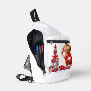 Prettig kerstfeest SlipperyJoe rood wit zilver ges Sling Bag