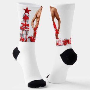 Prettig kerstfeest SlipperyJoe rood wit zilver ges Sokken
