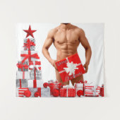 Prettig kerstfeest SlipperyJoe rood wit zilver ges Wandkleed (Voorkant (horizontaal))