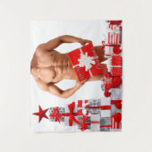 Prettig kerstfeest SlipperyJoe rood wit zilver ges Wandkleed (Voorkant)
