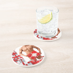 Prettig kerstfeest SlipperyJoe rood wit zilver ges Zandsteen Onderzetter