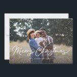Prettig kerstfeest Sneeuw Foto Feestdagenkaart<br><div class="desc">Vier de feestdagen met deze stijlvolle kerstkaart met modern schrift en sneeuwval.</div>