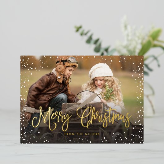 Prettig kerstfeest sneeuw foto folie kerstkaart folie feestdagenkaart (Staand Voorkant)