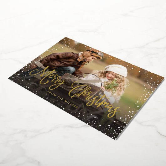 Prettig kerstfeest sneeuw foto folie kerstkaart folie feestdagenkaart (Gedraaid)