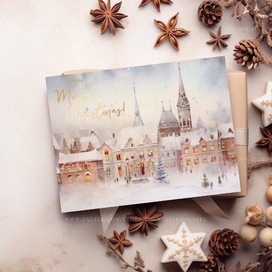 Prettig kerstfeest Sneeuw Winter Wonderland Landsc Folie Feestdagen Briefkaart