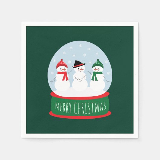 Prettig kerstfeest Sneeuwbol Sneeuwmannen Servet (Voorkant)