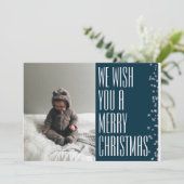 Prettig kerstfeest Sneeuwige Blauwe Foto  Kerstkaa Feestdagenkaart (Staand voorkant)