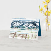 Prettig kerstfeest Sneeuwlandschap Bergen Kaart (Gele Bloem)