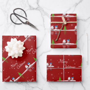 Prettig kerstfeest Sneeuwman en Kerstman Inpakpapier Vel