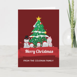 Prettig kerstfeest Sneeuwman Familie Cute Custom Feestdagen Kaart