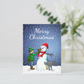 Prettig kerstfeest sneeuwman feestdagenkaart (Staand voorkant)