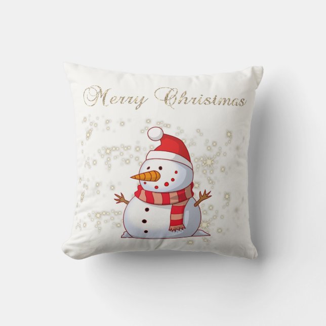 Prettig Kerstfeest,Sneeuwman,Glimp,Sneeuwwit Kussen (Voorkant)