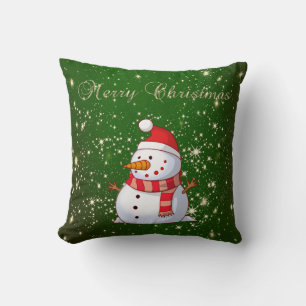 Prettig Kerstfeest,Sneeuwman,Glitters,Groen Kussen