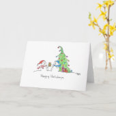 Prettig Kerstfeest Sneeuwman Kaart (Gele Bloem)