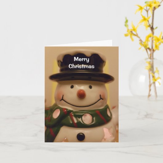 Prettig kerstfeest - Sneeuwman Kaart (Gele Bloem)