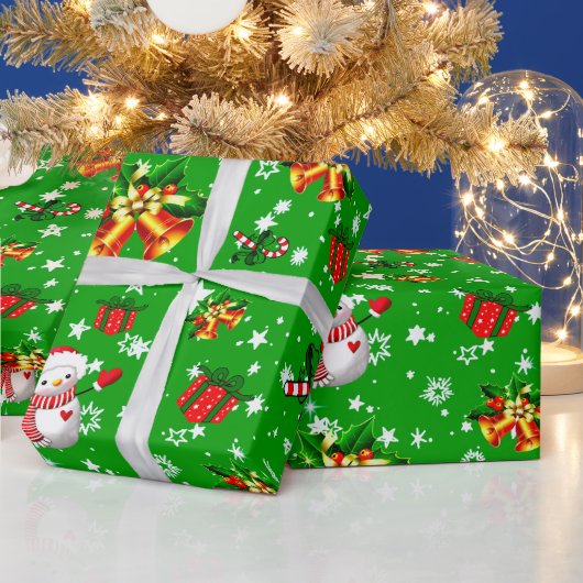 Prettig kerstfeest Sneeuwman Kerstbellen Ster Groe Cadeaupapier (Feestdagen)