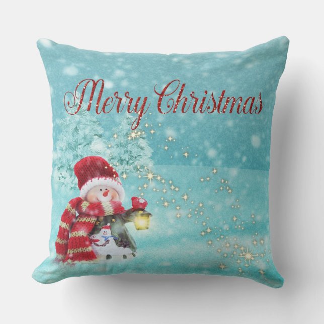 Prettig kerstfeest, Sneeuwman, Kerstman Hoed Kussen (Voorkant)