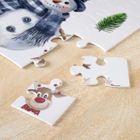 Prettig kerstfeest Sneeuwman Kerststok Rendier Legpuzzel (Zijkant)