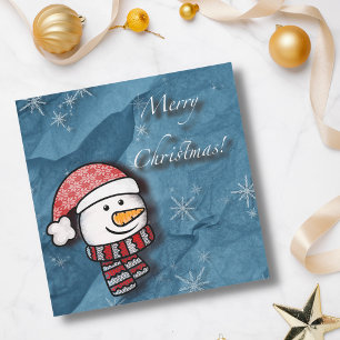 Prettig kerstfeest, sneeuwman met gebreide kleren
