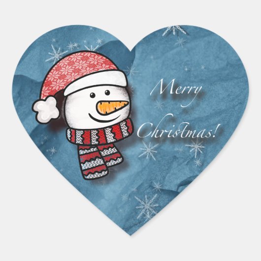 Prettig kerstfeest, sneeuwman met gebreide kleren hart sticker (Voorkant)