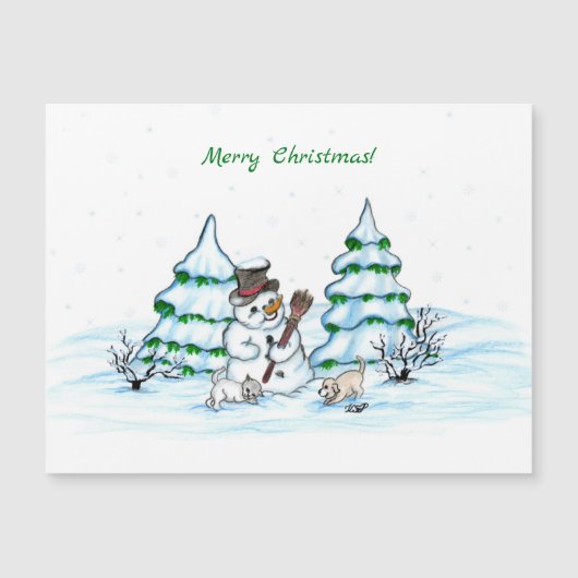 Prettig kerstfeest! Sneeuwman met Kat en Puppy (Voorkant)