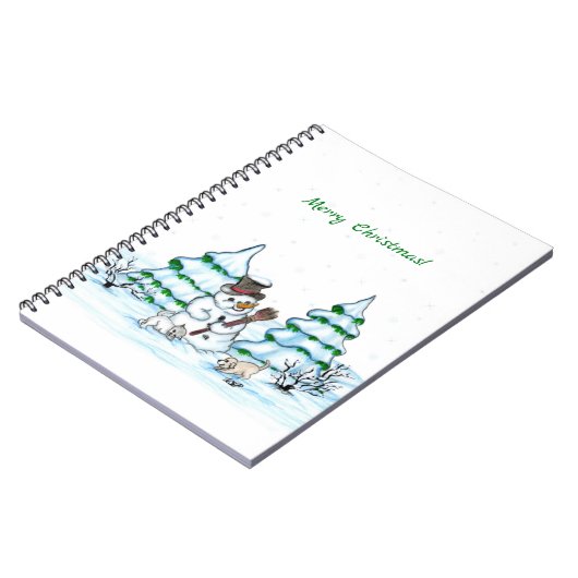 Prettig kerstfeest! Sneeuwman met Kat en Puppy Notitieboek (Linkerzijde)
