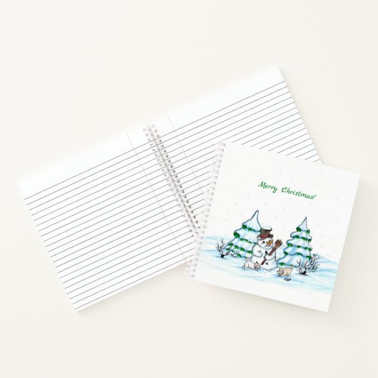 Prettig kerstfeest! Sneeuwman met Kat en Puppy Notitieboek (Binnen)
