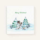 Prettig kerstfeest! Sneeuwman met Kat en Puppy Notitieboek (Voorkant)