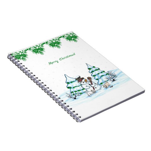 Prettig kerstfeest! Sneeuwman met Kat en Puppy Notitieboek (Rechterzijde)