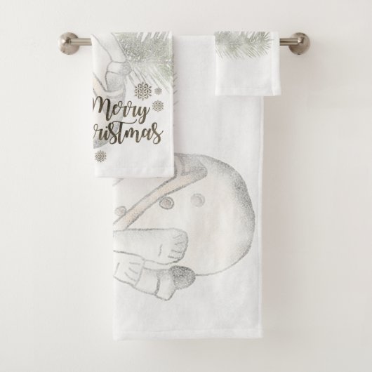 Prettig kerstfeest, Sneeuwman met kerstmuts Bad Handdoek (Insitu)