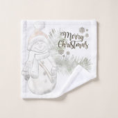 Prettig kerstfeest, Sneeuwman met kerstmuts Bad Handdoek (Wasdoekje)