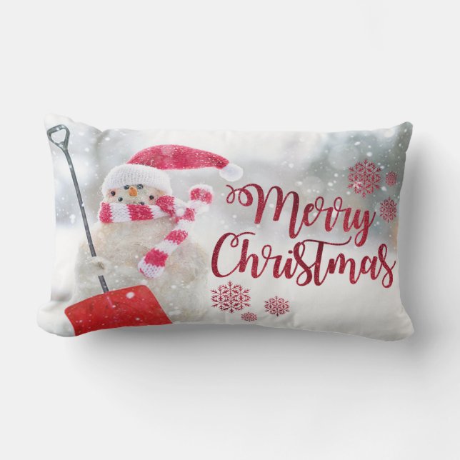 Prettig kerstfeest, Sneeuwman met kerstmuts Kussen (Voorkant)