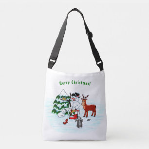 Prettig kerstfeest! Sneeuwman met vrienden Crossbody Tas