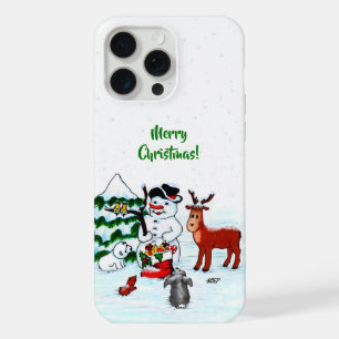 Prettig kerstfeest! Sneeuwman met vrienden iPhone 15 Pro Max Case