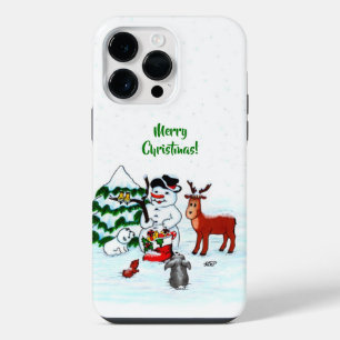 Prettig kerstfeest! Sneeuwman met vrienden iPhone 14 Pro Max Hoesje