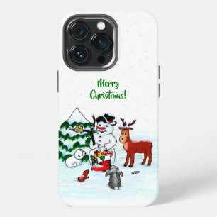 Prettig kerstfeest! Sneeuwman met vrienden iPhone 13 Pro Hoesje