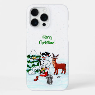 Prettig kerstfeest! Sneeuwman met vrienden iPhone 16 Pro Max Hoesje