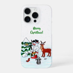 Prettig kerstfeest! Sneeuwman met vrienden iPhone 16 Pro Hoesje