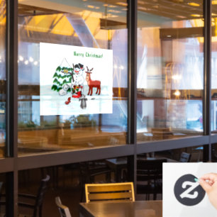 Prettig kerstfeest! Sneeuwman met vrienden Raamsticker