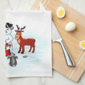 Prettig kerstfeest! Sneeuwman met vrienden Theedoek (Quarter Fold)