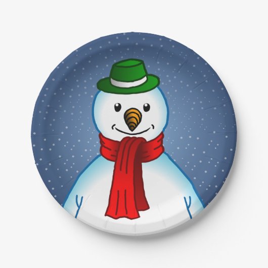 Prettig kerstfeest Sneeuwman Papieren Bordje (Voorkant)