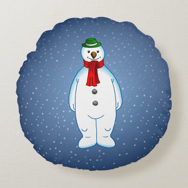 Prettig kerstfeest Sneeuwman Rond Kussen (Voorkant)
