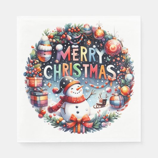 Prettig kerstfeest Sneeuwman Servet (Voorkant)