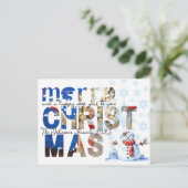 Prettig kerstfeest Sneeuwman Sneeuwvlok Winter Feestdagenkaart (Staand voorkant)