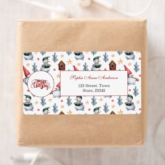 Prettig kerstfeest Sneeuwman Sneeuwvlokken Monogra Etiket (Insitu)