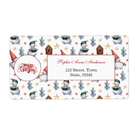 Prettig kerstfeest Sneeuwman Sneeuwvlokken Monogra Etiket